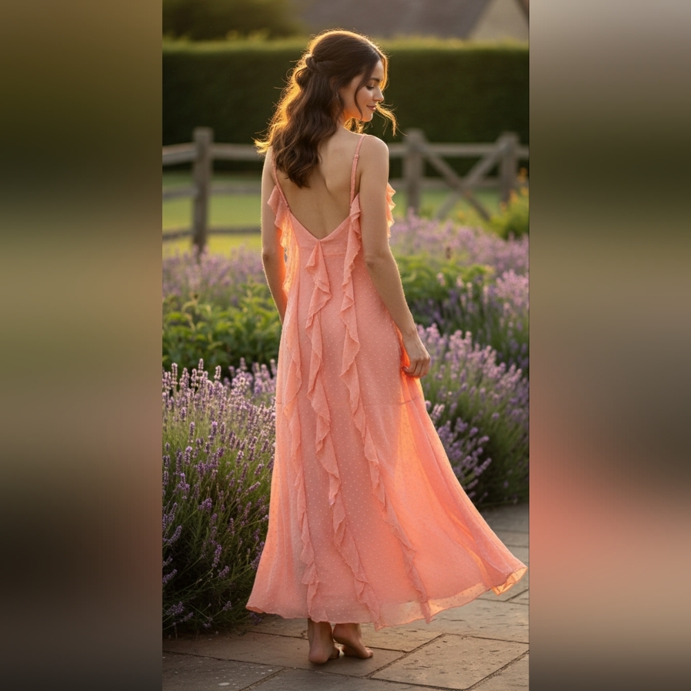 Franco Boutique Peach Ruffle Textured Maxi Summer Dress